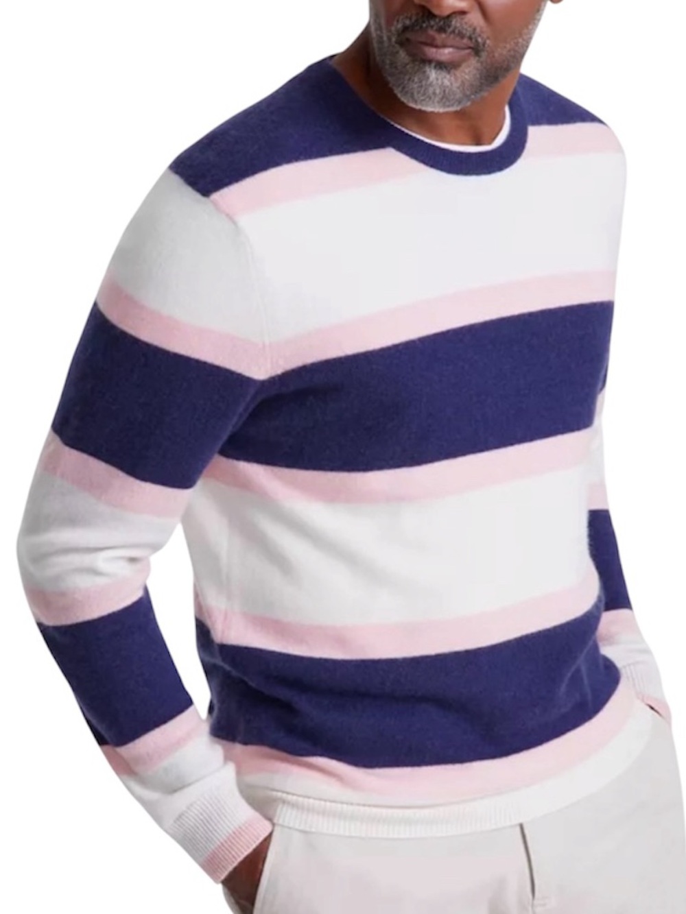 Charter Club Cashmere Crewneck Men’s Sweater Sz XL Striped Navy White Pink